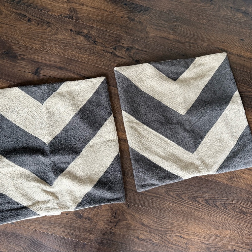 Pottery Barn Chevron Pillow Covers in Cream and Charcoal